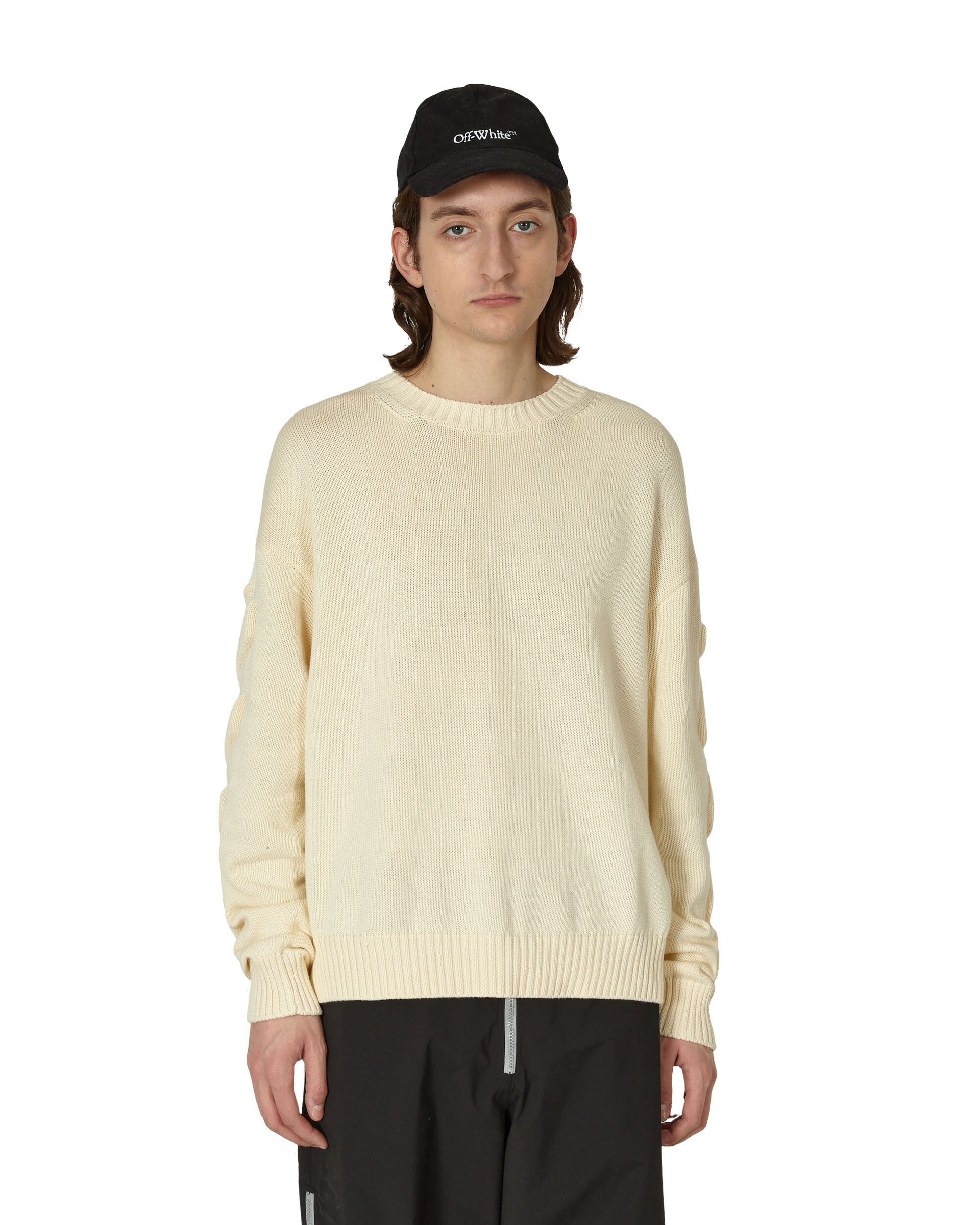 Off-White 3D Diagonal Crewneck Knit New Beige Knitwears Sweaters OMHE151S23KNI001 6161