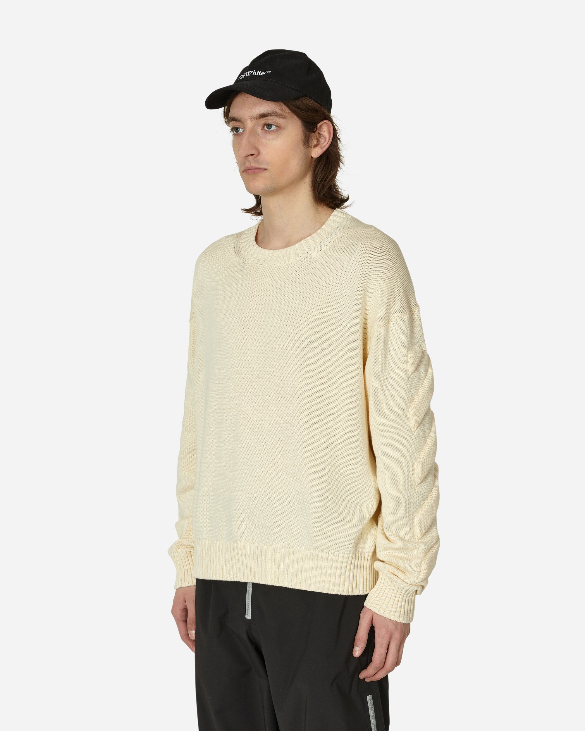 Off-White 3D Diagonal Crewneck Knit New Beige Knitwears Sweaters OMHE151S23KNI001 6161