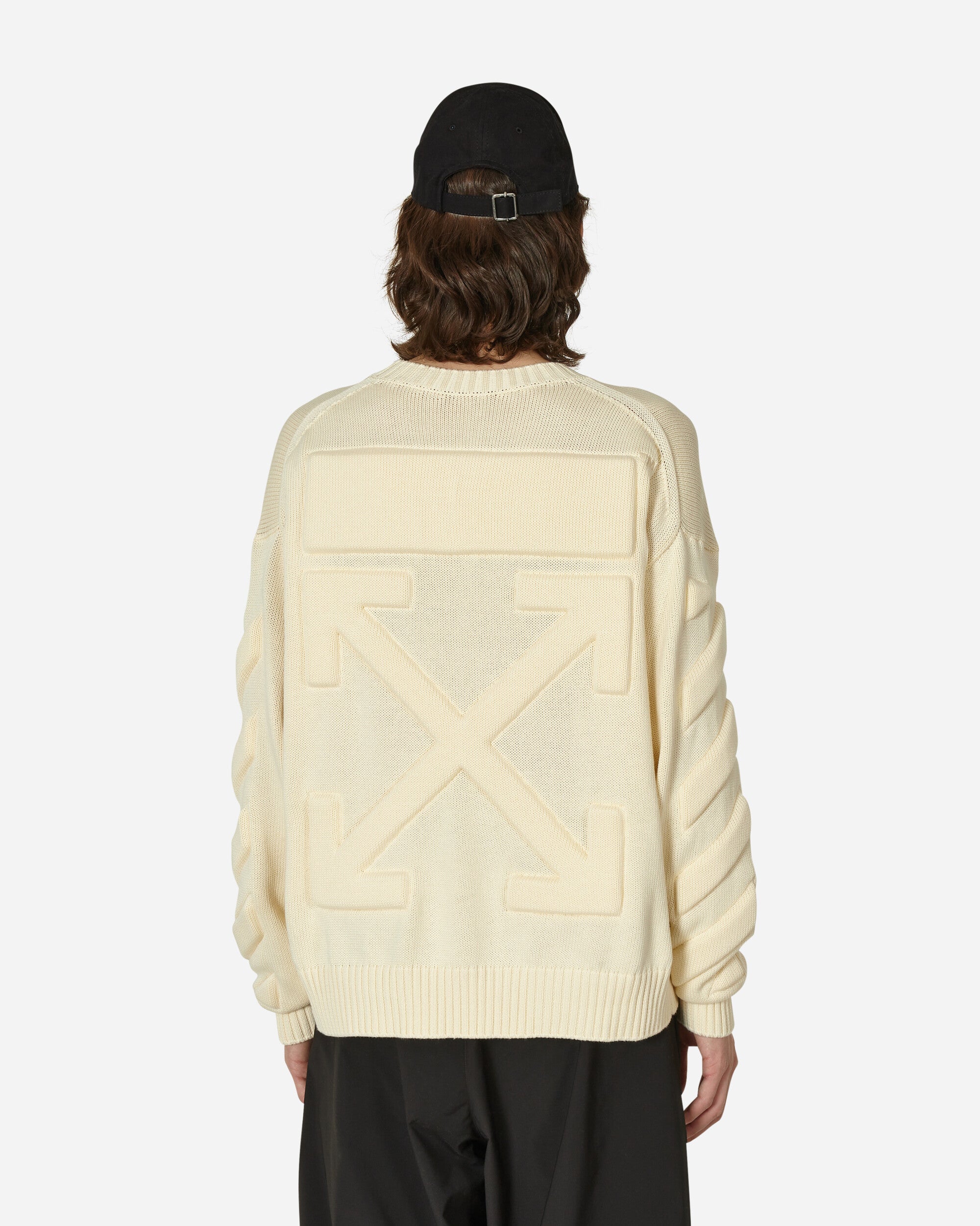 Off-White 3D Diagonal Crewneck Knit New Beige Knitwears Sweaters OMHE151S23KNI001 6161