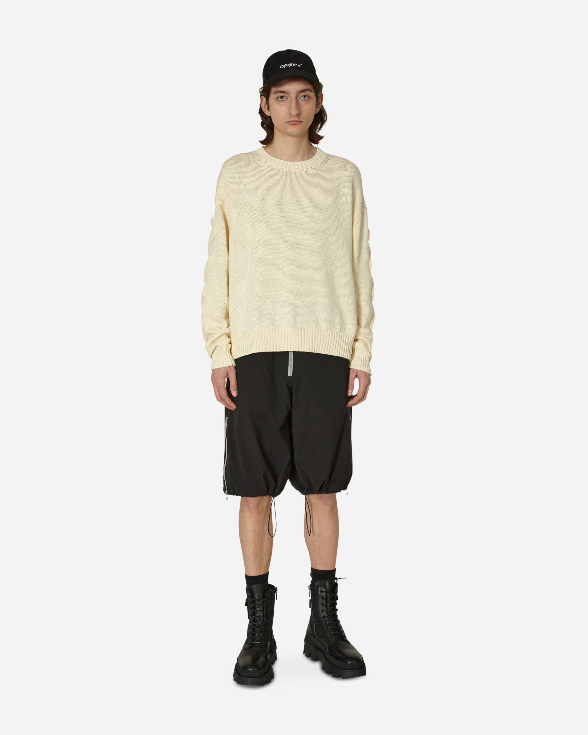 Off-White 3D Diagonal Crewneck Knit New Beige Knitwears Sweaters OMHE151S23KNI001 6161