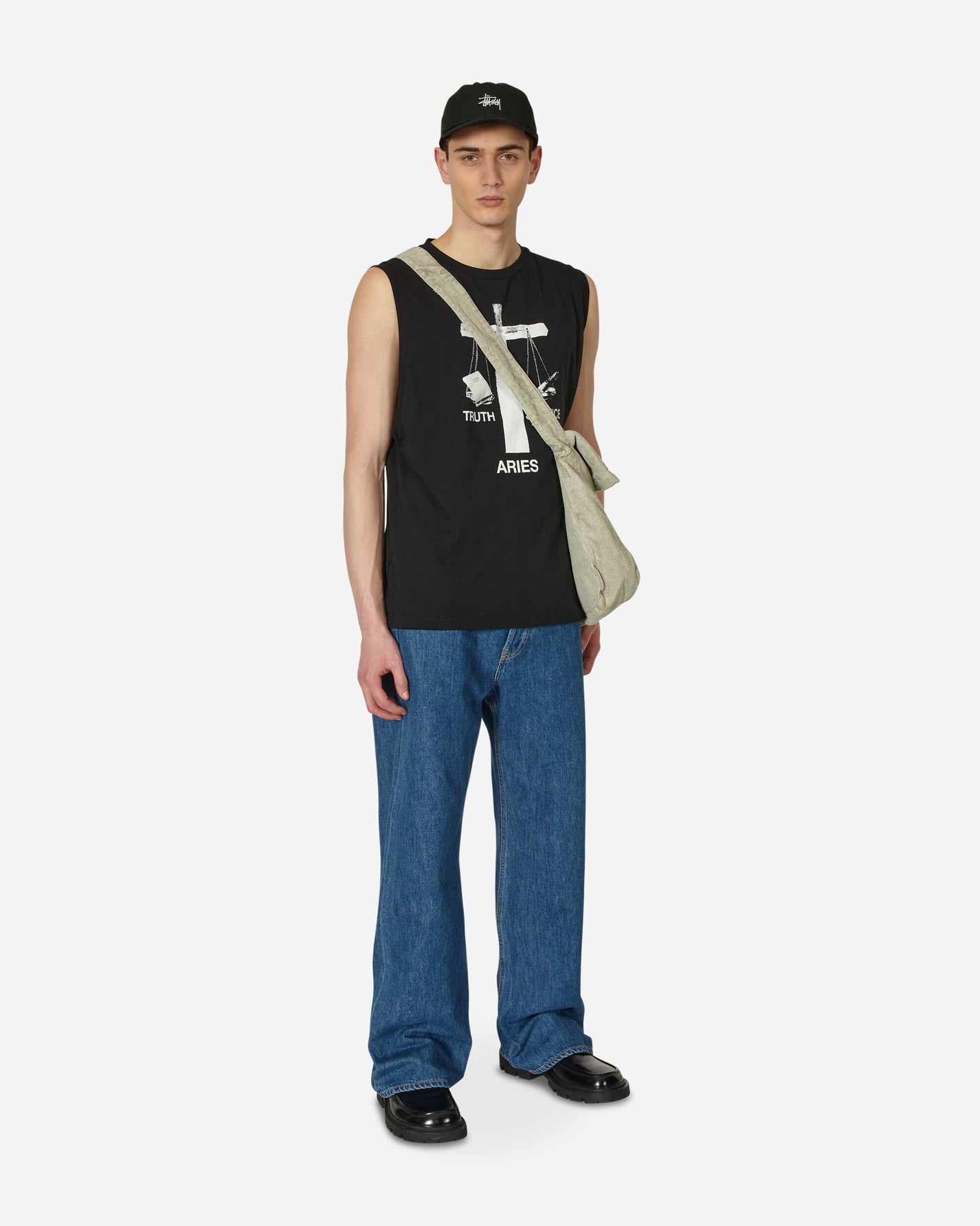 Aries Truth N Justice Low Armhole Vest Black T-Shirts Shortsleeve STAR40040 BLK