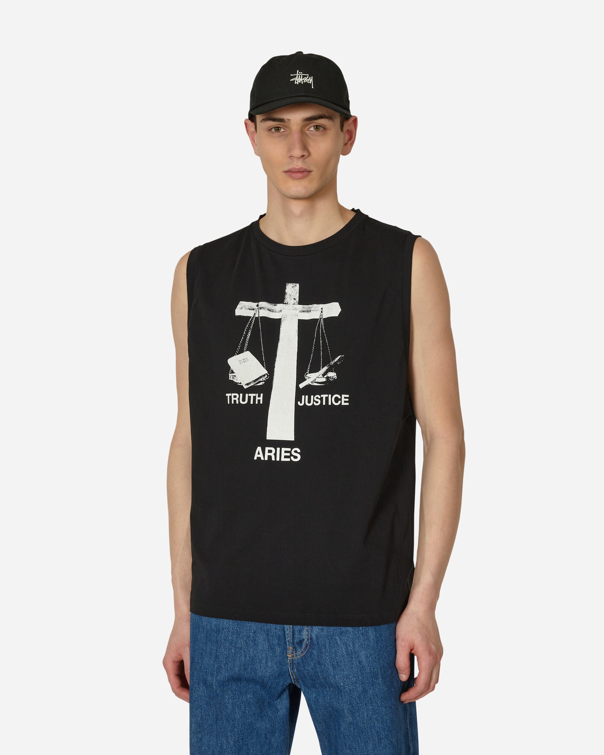 Aries Truth N Justice Low Armhole Vest Black T-Shirts Shortsleeve STAR40040 BLK