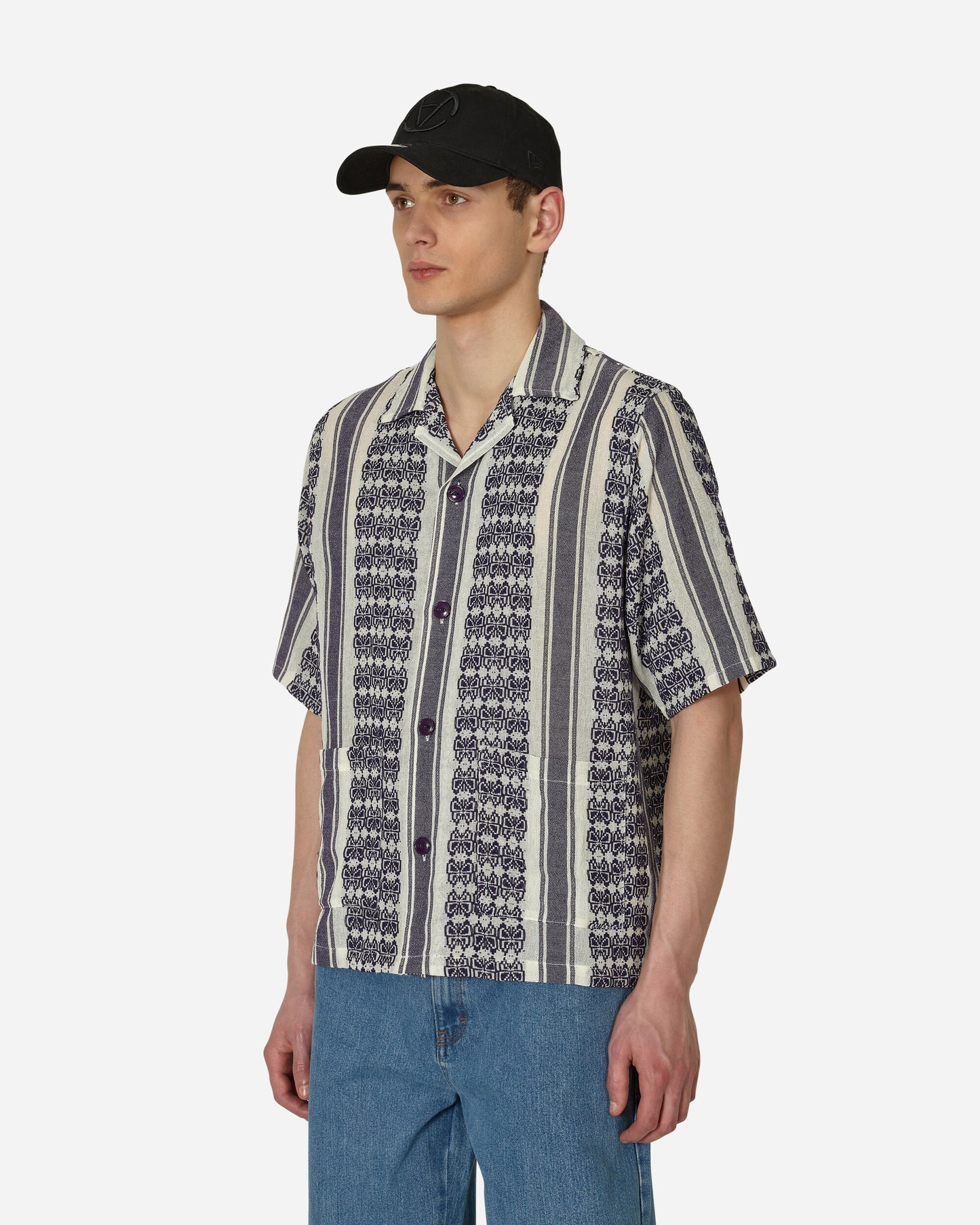 Needles Cabana Shirt - Papillon Stripe Dobby Jq. White Shirts Shortsleeve Shirt MR242 A