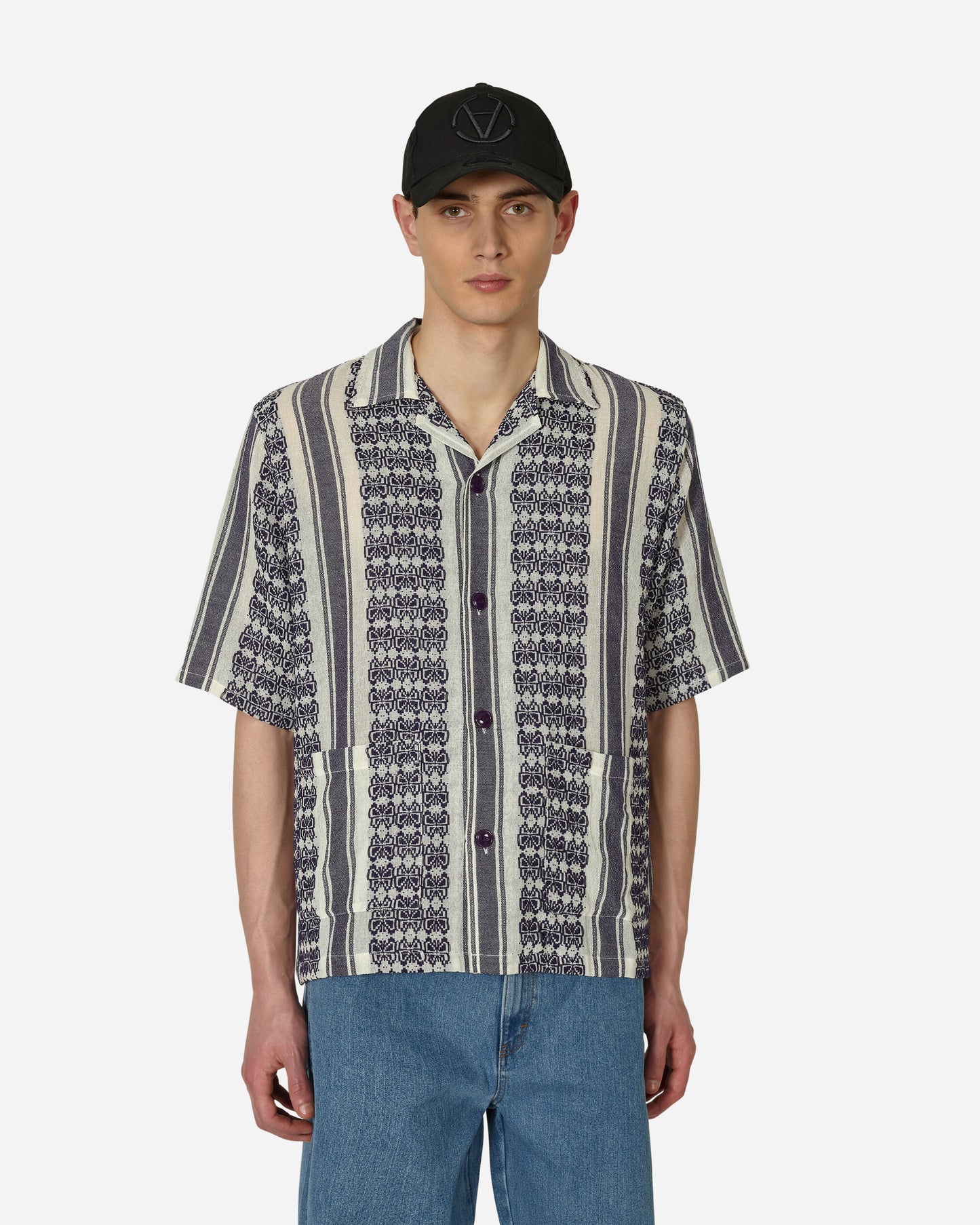 Needles Cabana Shirt - Papillon Stripe Dobby Jq. White Shirts Shortsleeve Shirt MR242 A