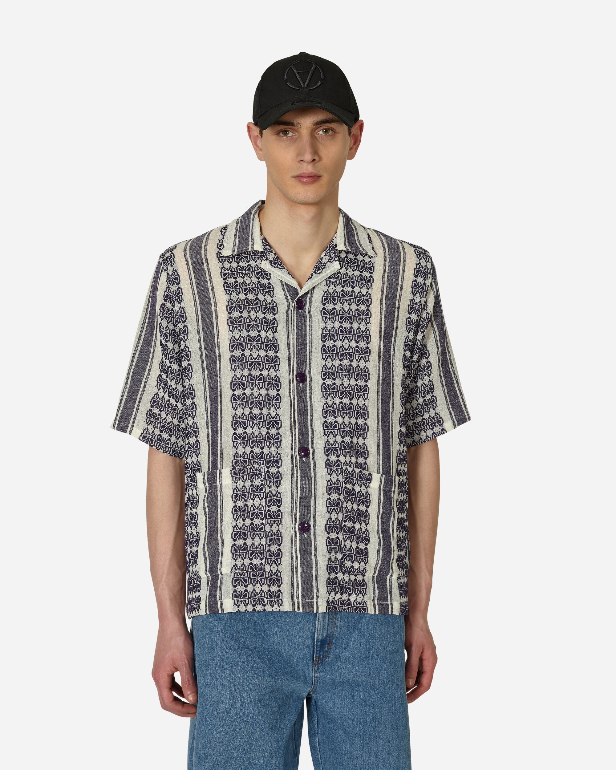 Needles Cabana Shirt - Papillon Stripe Dobby Jq. White Shirts Shortsleeve Shirt MR242 A