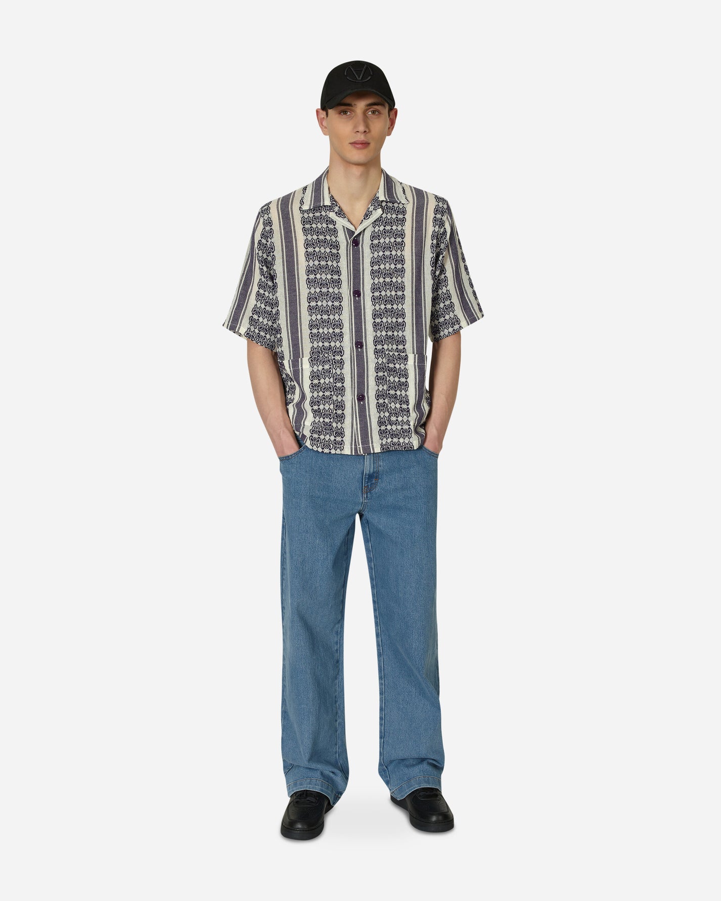 Needles Cabana Shirt - Papillon Stripe Dobby Jq. White Shirts Shortsleeve Shirt MR242 A