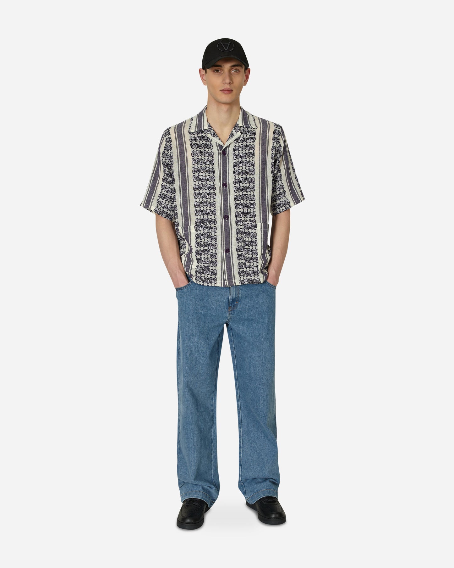 Needles Cabana Shirt - Papillon Stripe Dobby Jq. White Shirts Shortsleeve Shirt MR242 A
