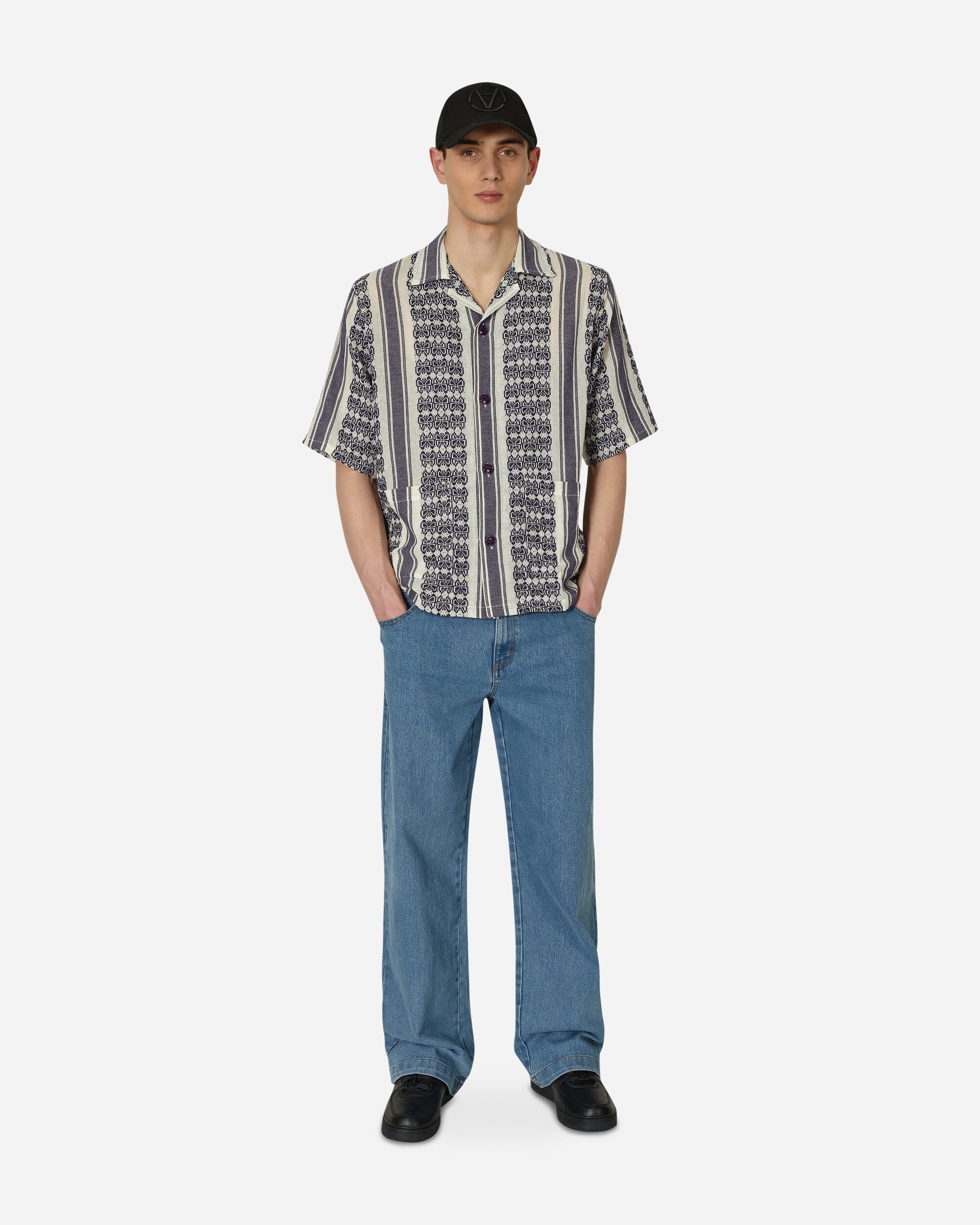Needles Cabana Shirt - Papillon Stripe Dobby Jq. White Shirts Shortsleeve Shirt MR242 A
