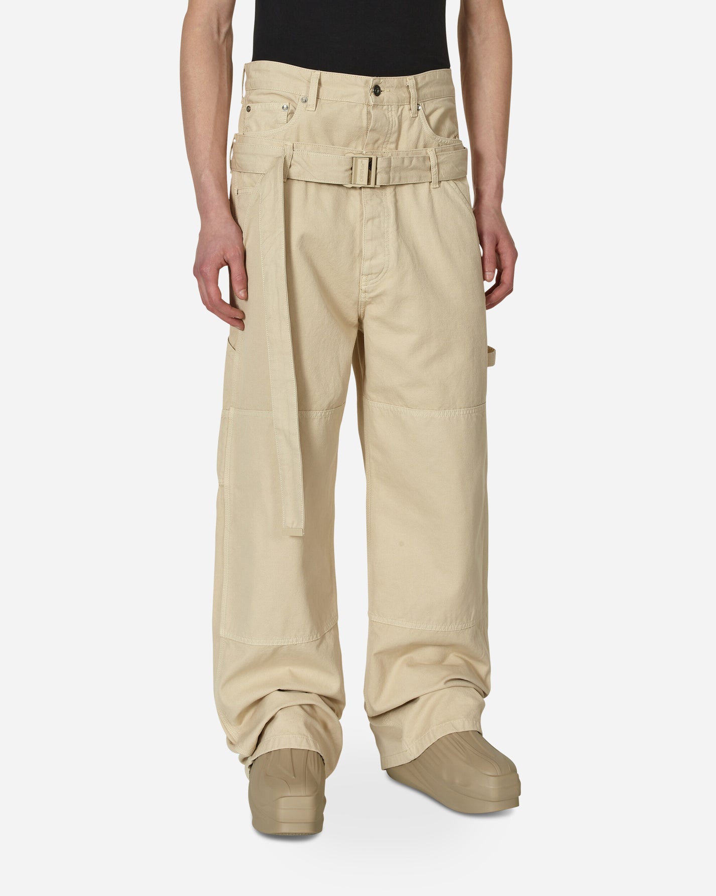 Off-White Wave Off Canvas Double Over Pant New Beige Pants Trousers OMCE035S23FAB001 6161