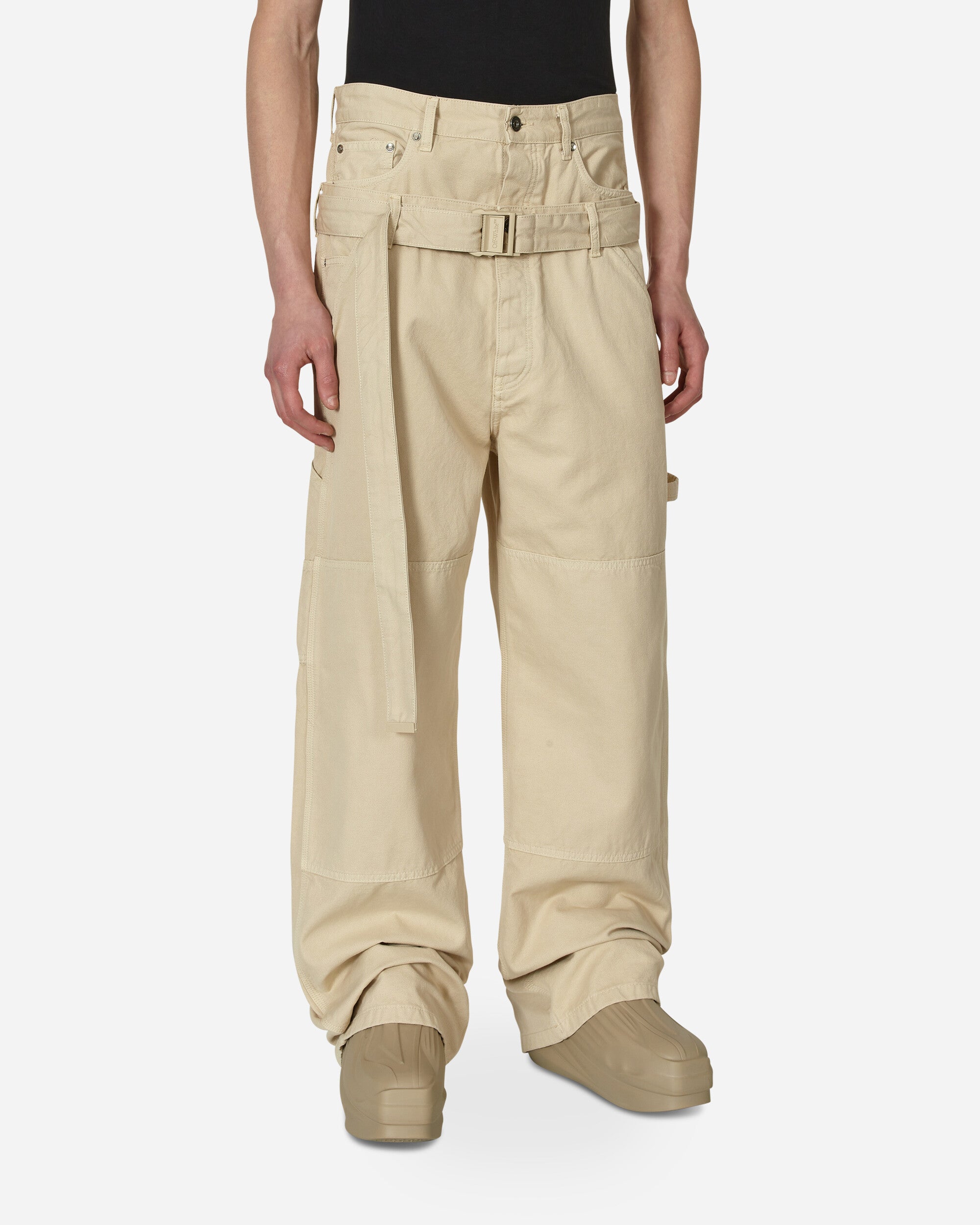 Off-White Wave Off Canvas Double Over Pant New Beige Pants Trousers OMCE035S23FAB001 6161